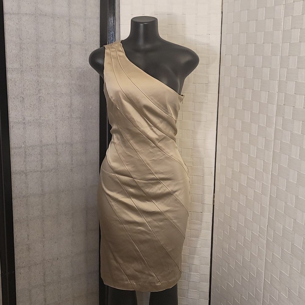 BRAND NEW CALVIN KLEIN STRETCH SILK SATIN ONE SHOULDER SHEATH DRESS - Picture 3 of 12